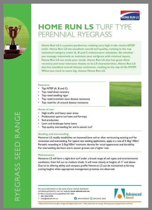 Home Run LS Turf-Type Ryegrass Seed - 5kg