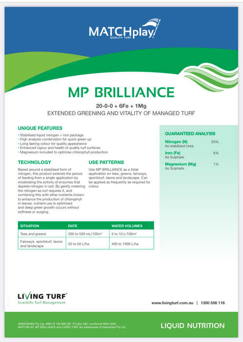 MP Brilliance Liquid Fertiliser (20-0-0 + 6Fe + 1Mg) - 20L