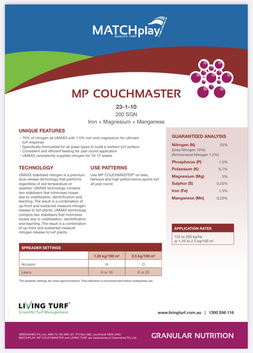 MP Couchmaster Lawn Fertiliser (23-1-10 + 1.5Fe + 1.5Mg +0.5Mn) - 20kg