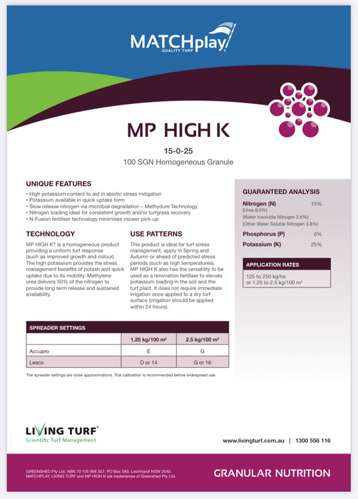 MP High K Fertiliser (15-0-25) - 20kg