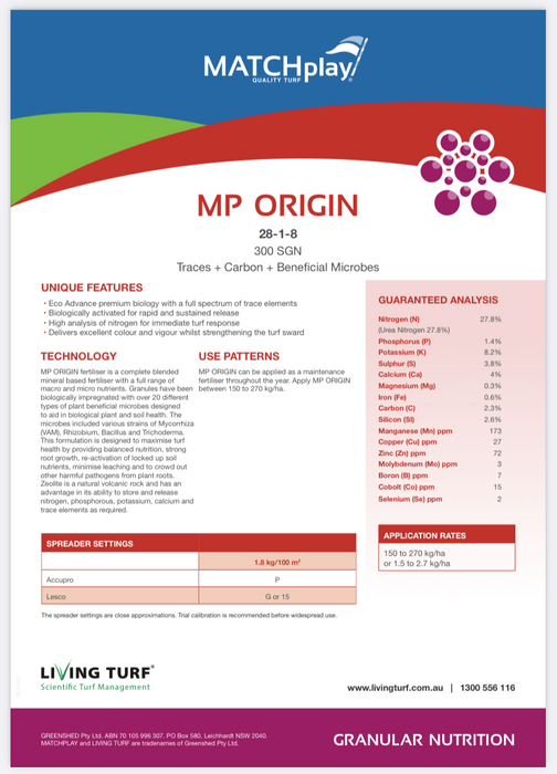 MP Origin Fertiliser (28-1-8) + Biostimulants - 20kg