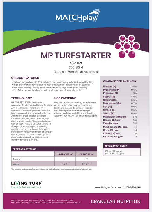 MP Turf Starter Fertiliser (9-13-2) + Biostimulants - 20kg